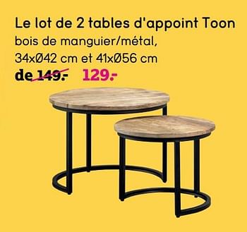 Promotions Le lot de 2 tables d`appoint toon - Produit maison - Leen Bakker - Valide de 21/09/2020 à 04/10/2020 chez Leen Bakker