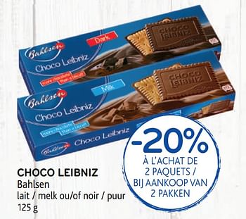 Promotions -20% à l`achat de 2 paquets choco leibniz bahlsen - Bahlsen - Valide de 23/09/2020 à 06/10/2020 chez Alvo