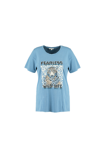 Promoties MS Mode Dames T-shirt met fashion opdruk Blauw - Huismerk - MS Mode - Geldig van 23/09/2020 tot 04/10/2020 bij MS Mode