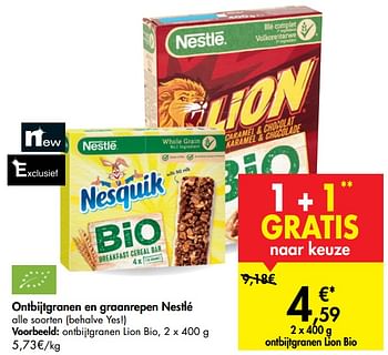 Promoties Ontbijtgranen en graanrepen nestlé ontbijtgranen lion bio - Nestlé - Geldig van 23/09/2020 tot 28/09/2020 bij Carrefour