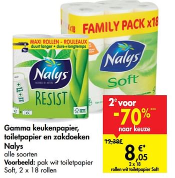 Promoties Gamma keukenpapier toiletpapier en zakdoeken nalys pak wit toiletpapier soft - Nalys - Geldig van 23/09/2020 tot 28/09/2020 bij Carrefour