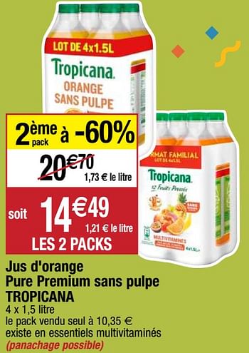 Promoties Jus d`orange pure premium sans pulpe tropicana - Tropicana - Geldig van 22/09/2020 tot 27/09/2020 bij Migros