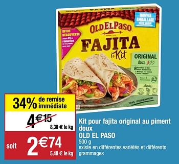 Promoties Kit pour fajita original au piment doux old el paso - Old El Paso - Geldig van 22/09/2020 tot 27/09/2020 bij Migros