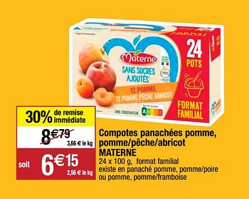 Promotions Compotes panachées pomme, pomme-pêche-abricot materne - Materne - Valide de 22/09/2020 à 27/09/2020 chez Migros