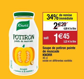 Promoties Soupe de potiron pointe de muscade knorr - Knorr - Geldig van 22/09/2020 tot 27/09/2020 bij Migros