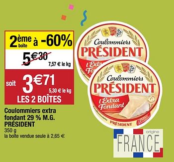 Promotions Coulommiers extra fondant 29 % m.g. président - Président - Valide de 22/09/2020 à 27/09/2020 chez Migros