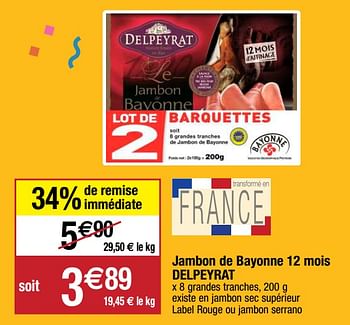 Promoties Jambon de bayonne 12 mois delpeyrat - Delpeyrat - Geldig van 22/09/2020 tot 27/09/2020 bij Migros
