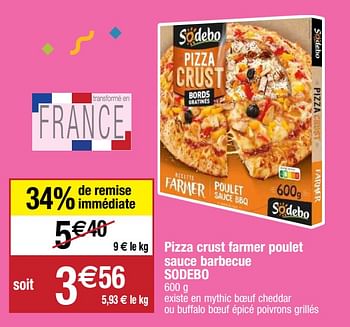 Promoties Pizza crust farmer poulet sauce barbecue sodebo - Sodebo - Geldig van 22/09/2020 tot 27/09/2020 bij Migros