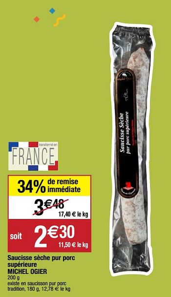 Promotions Saucisse sèche pur porc supérieure michel ogier - Produit Maison - Migros - Valide de 22/09/2020 à 27/09/2020 chez Migros
