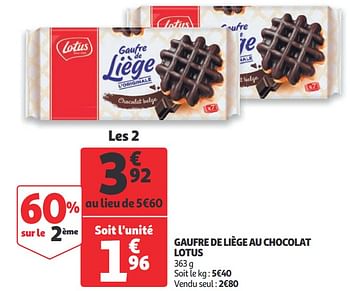 Promotions Gaufre de liège au chocolat lotus - Lotus Bakeries - Valide de 23/09/2020 à 29/09/2020 chez Auchan Ronq