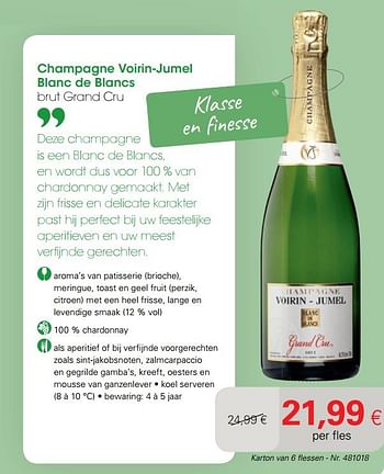Promoties Champagne voirin-jumel blanc de blancs brut grand cru - Champagne - Geldig van 21/09/2020 tot 04/10/2020 bij Colruyt