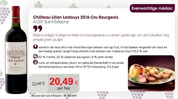 Promoties Château lilian ladouys 2016 cru bourgeois a.o.p. saint-estèphe - Rode wijnen - Geldig van 21/09/2020 tot 04/10/2020 bij Colruyt