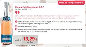 Promoties Crémant de bourgogne a.o.p. brut albert bichot - Schuimwijnen - Geldig van 21/09/2020 tot 04/10/2020 bij Colruyt