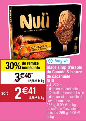 Promotions Glace sirop d`érable du canada + beurre de cacahuète nuii - Nuii - Valide de 22/09/2020 à 27/09/2020 chez Migros