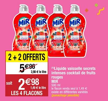 Promotions Liquide vaisselle secrets intenses cocktail de fruits rouges mir - Mir - Valide de 22/09/2020 à 27/09/2020 chez Migros