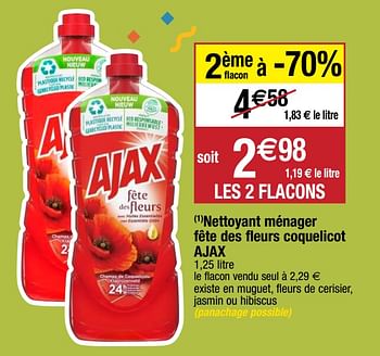 Promotions Nettoyant ménager fête des fleurs coquelicot ajax - Ajax - Valide de 22/09/2020 à 27/09/2020 chez Migros