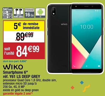 Promotions Wiko smartphone 6`` y61 ls deep grey - Wiko - Valide de 22/09/2020 à 27/09/2020 chez Migros