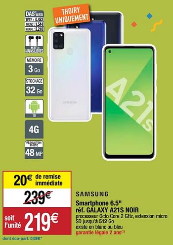 Promotions Samsung smartphone 6.5`` galaxy a21s noir - Samsung - Valide de 22/09/2020 à 27/09/2020 chez Migros