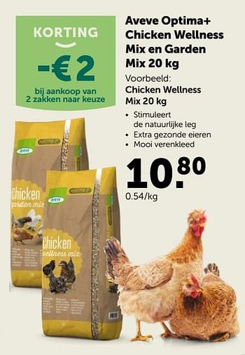 Promoties Aveve optima+ chicken wellness mix en garden mix 20 kg - Huismerk - Aveve - Geldig van 23/09/2020 tot 06/10/2020 bij Aveve