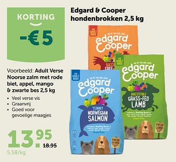 Promoties Edgard + cooper hondenbrokken adult verse noorse zalm met rode biet, appel, mango + zwarte be - Edgard & Cooper - Geldig van 23/09/2020 tot 06/10/2020 bij Aveve