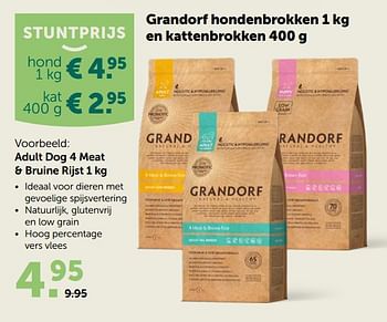 Promoties Grandorf hondenbrokken adult dog 4 meat + bruine rijst - Grandorf - Geldig van 23/09/2020 tot 06/10/2020 bij Aveve