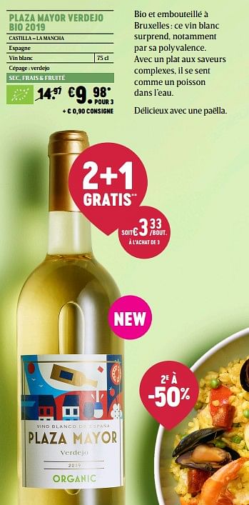 Promoties Plaza mayor verdejo bio 2019 - Witte wijnen - Geldig van 24/09/2020 tot 14/10/2020 bij Delhaize