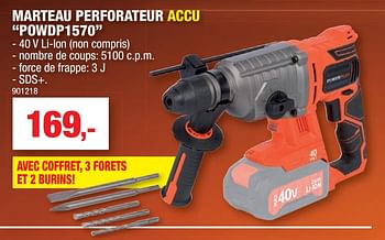 Promotions Powerplus marteau perforateur accu powdp1570 - Powerplus - Valide de 23/09/2020 à 04/10/2020 chez Hubo