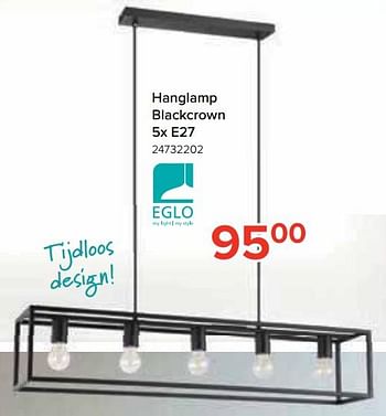 Promoties Hanglamp blackcrown - Eglo - Geldig van 25/09/2020 tot 18/10/2020 bij Euro Shop