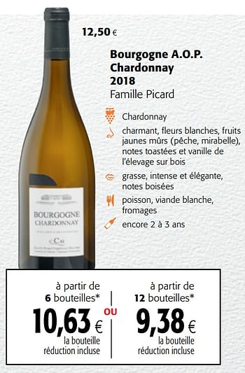Promotions Bourgogne a.o.p. chardonnay 2018 famille picard - Vins blancs - Valide de 23/09/2020 à 06/10/2020 chez Colruyt