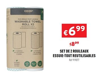 Promoties Set de 2 rouleaux essuie-tout reutilisables - Cook - Geldig van 23/09/2020 tot 27/09/2020 bij Trafic
