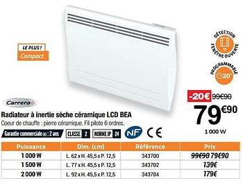 Promotions Carrera radiateur à inertie sèche céramique lcd bea - Carrera - Valide de 16/09/2020 à 04/10/2020 chez Bricorama