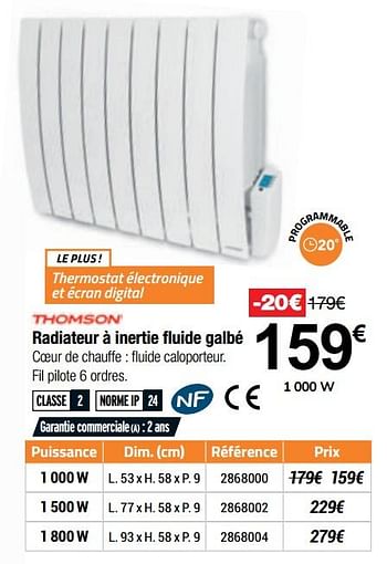 Promotions Radiateur à inertie fluide galbé - Thomson - Valide de 16/09/2020 à 04/10/2020 chez Bricorama