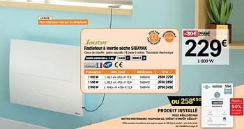 Promotions Sauter radiateur à inertie sèche sibayak - Sauter - Valide de 16/09/2020 à 04/10/2020 chez Bricorama