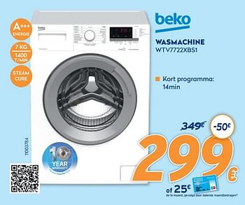Promotions Beko wasmachine wtv7722xbs1 - Beko - Valide de 28/09/2020 à 31/10/2020 chez Krefel
