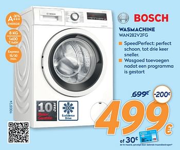 Promoties Bosch wasmachine wan282v2fg - Bosch - Geldig van 28/09/2020 tot 31/10/2020 bij Krefel