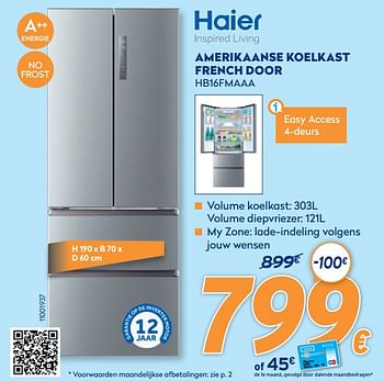 Promoties Haier amerikaanse koelkast french door hb16fmaaa - Haier - Geldig van 28/09/2020 tot 31/10/2020 bij Krefel