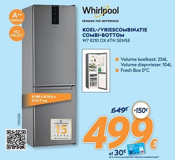 Promoties Whirlpool koel--vriescombinatie combi-bottom w7 8210 ox 6th sense - Whirlpool - Geldig van 28/09/2020 tot 31/10/2020 bij Krefel