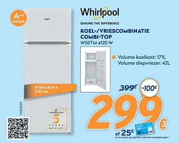 Promoties Whirlpool koel--vriescombinatie combi-top w55tm 4120 w - Whirlpool - Geldig van 28/09/2020 tot 31/10/2020 bij Krefel