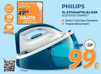 Promotions Philips xl stoomstrijkijzer gc6733-20 compact - Philips - Valide de 28/09/2020 à 31/10/2020 chez Krefel