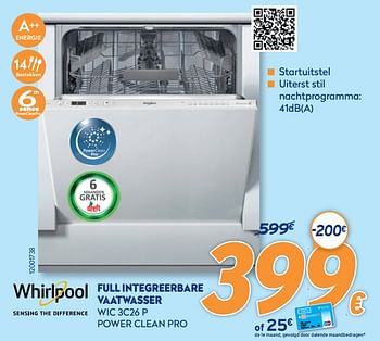 Promoties Whirlpool full integreerbare vaatwasser wic 3c26 p power clean pro - Whirlpool - Geldig van 28/09/2020 tot 31/10/2020 bij Krefel