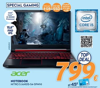 Promotions Acer notebook nitro 5 an515-54-59wh - Acer - Valide de 28/09/2020 à 31/10/2020 chez Krefel