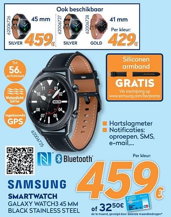 Promoties Samsung smartwatch galaxy watch3 45 mm black stainless steel - Samsung - Geldig van 28/09/2020 tot 31/10/2020 bij Krefel