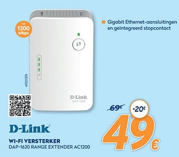 Promoties D-link wi-fi versterker dap-1620 range extender ac1200 - D-Link - Geldig van 28/09/2020 tot 31/10/2020 bij Krefel