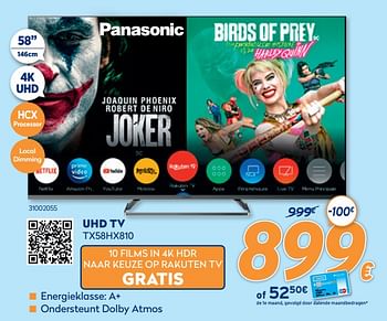 Promoties Panasonic uhd tv tx58hx810 - Panasonic - Geldig van 28/09/2020 tot 31/10/2020 bij Krefel