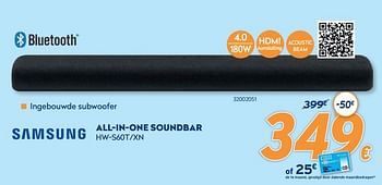 Promoties Samsung all-in-one soundbar hw-s60t-xn - Samsung - Geldig van 28/09/2020 tot 31/10/2020 bij Krefel