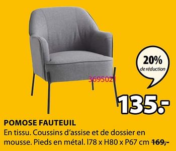 Promotions Pomose fauteuil - Produit Maison - Jysk - Valide de 21/09/2020 à 04/10/2020 chez Jysk