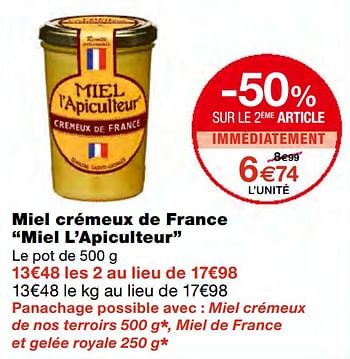 Promotions Miel crémeux de france miel l`apiculteur - Miel l'Apiculteur - Valide de 23/09/2020 à 04/10/2020 chez MonoPrix