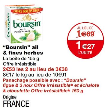 Promotions Boursin ail + fines herbes - Boursin - Valide de 23/09/2020 à 04/10/2020 chez MonoPrix