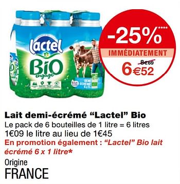 Promoties Lait demi-écrémé lactel bio - Lactel - Geldig van 23/09/2020 tot 04/10/2020 bij MonoPrix