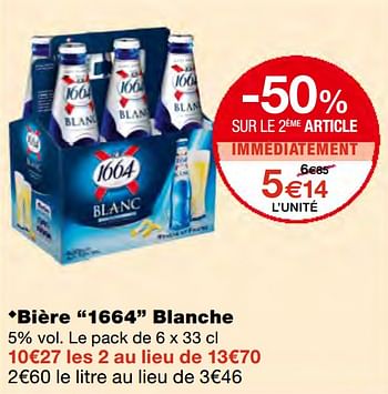 Promotions Bière 1664 blanche - 1664 - Valide de 23/09/2020 à 04/10/2020 chez MonoPrix